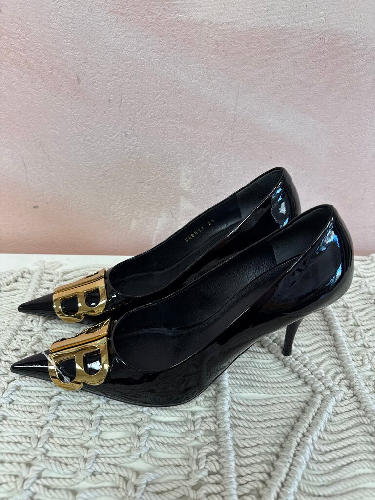 Balenciaga Black Patent Logo Pump