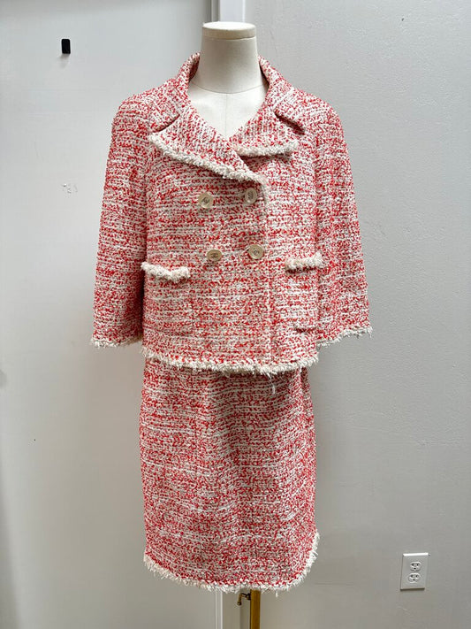 Chanel Red and White Tweed Vintage Blazer and Skirt Set
