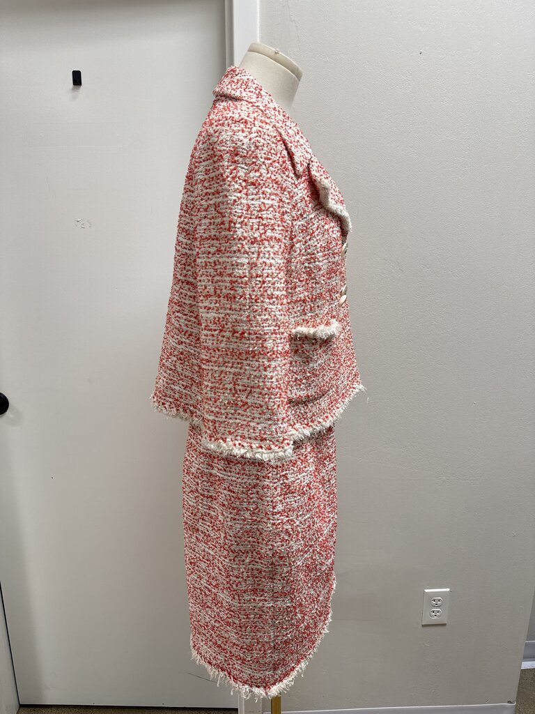 Chanel Red and White Tweed Vintage Blazer and Skirt Set
