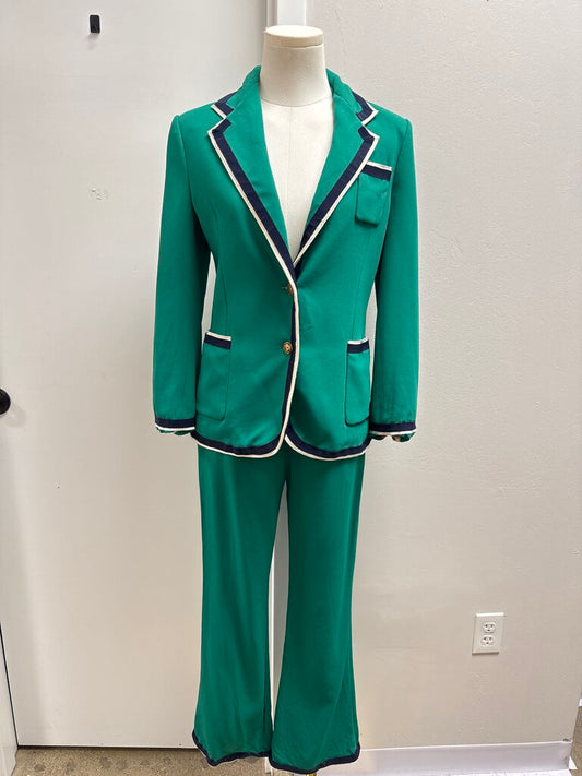 Gucci Vintage Green Cady Blazer Suit Set w/Grosgrain Trim