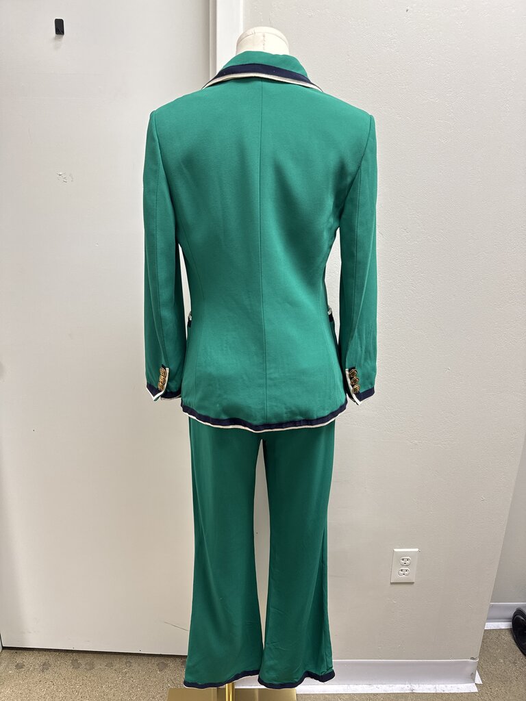Gucci Vintage Green Cady Blazer Suit Set w/Grosgrain Trim