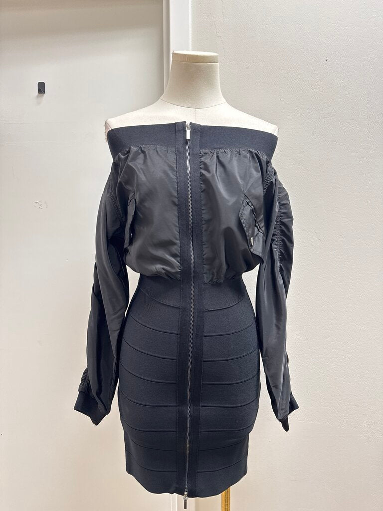 Herve Leger Black Zip Up Dress