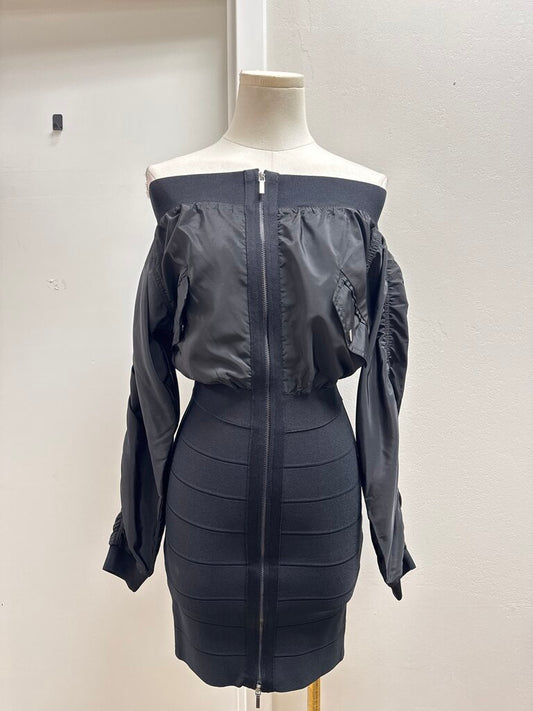 Herve Leger Black Zip Up Dress
