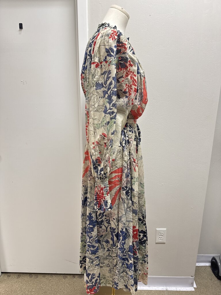 Memories of Ancient Romania Ecru Floral Belted Maxi Dress