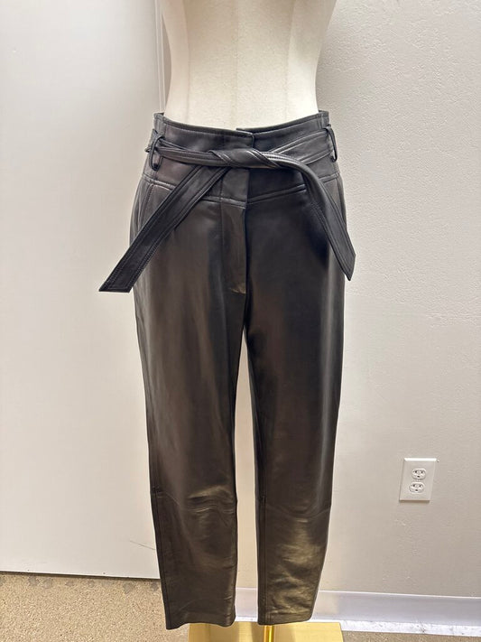 Veronica Beard Black Leather Belted Pant