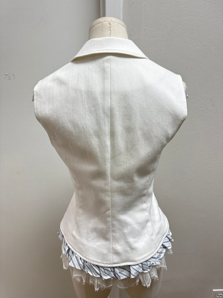 Cinq a Sept White Denim Ruffle Vest
