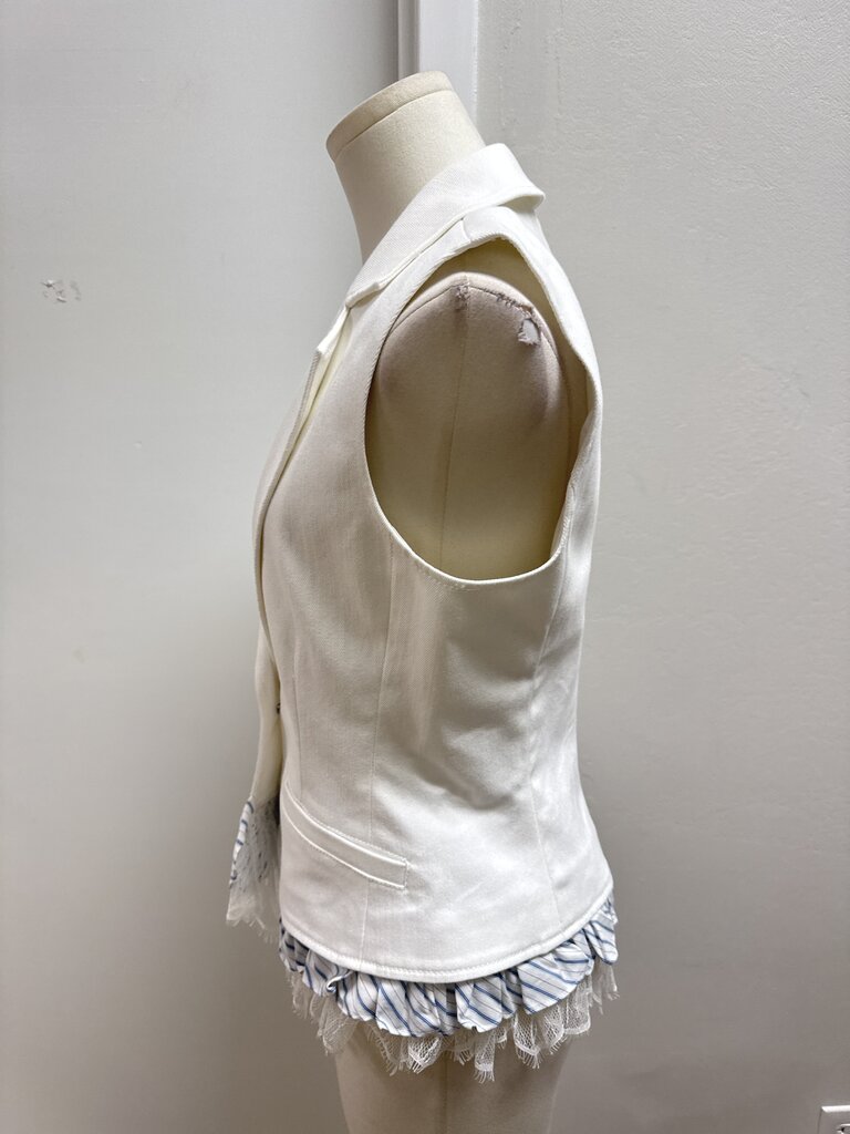 Cinq a Sept White Denim Ruffle Vest