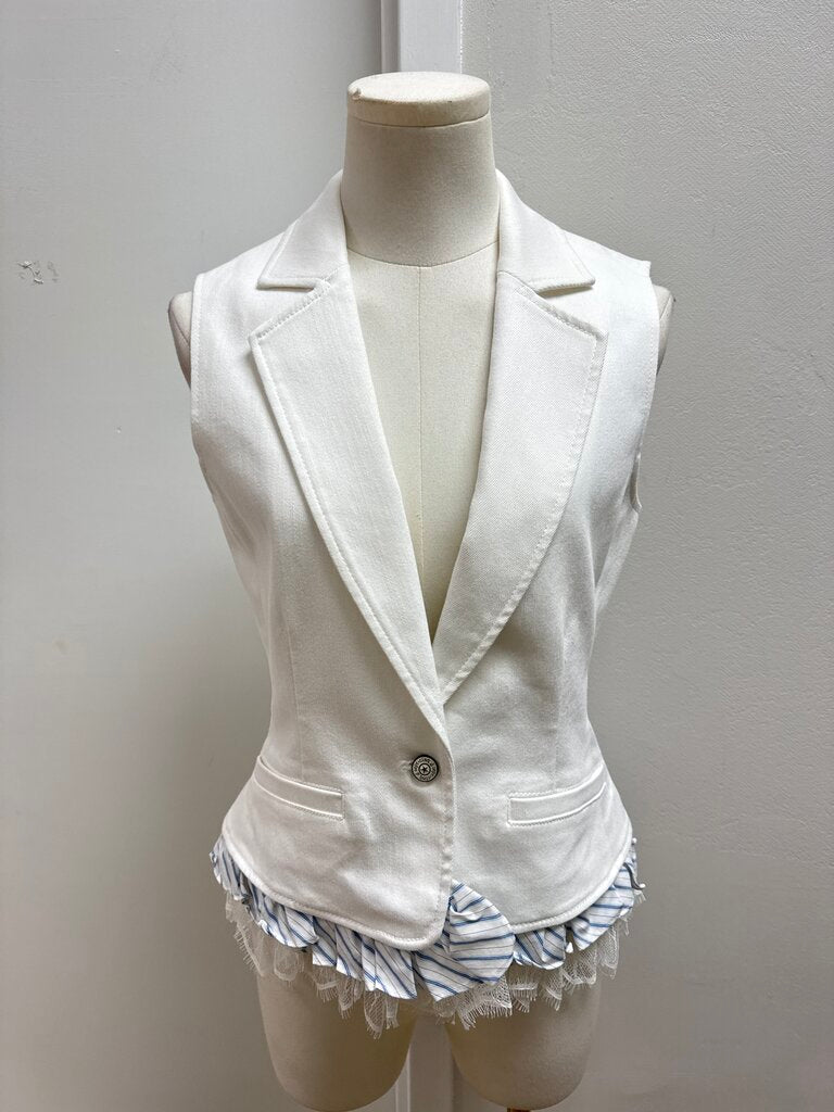 Cinq a Sept White Denim Ruffle Vest