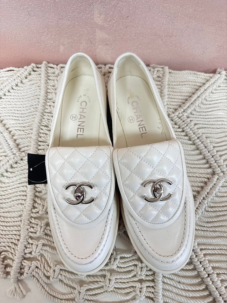 Chanel White Quilted Loafer