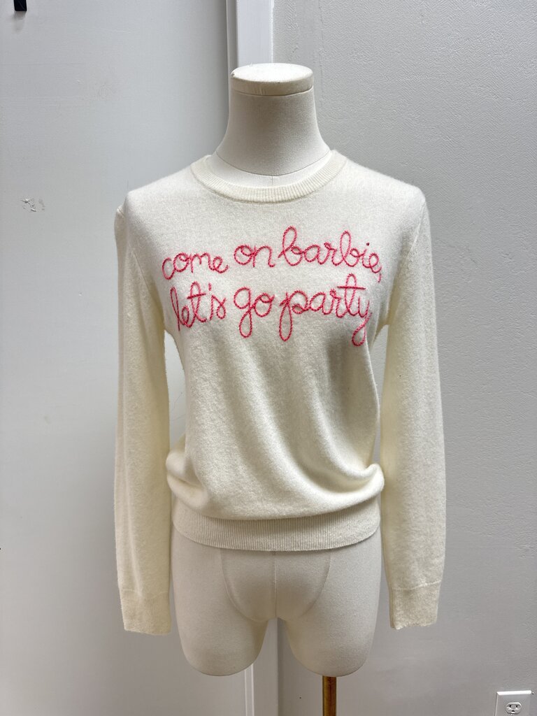 Lingua Franca White Graphic Cashmere Sweater