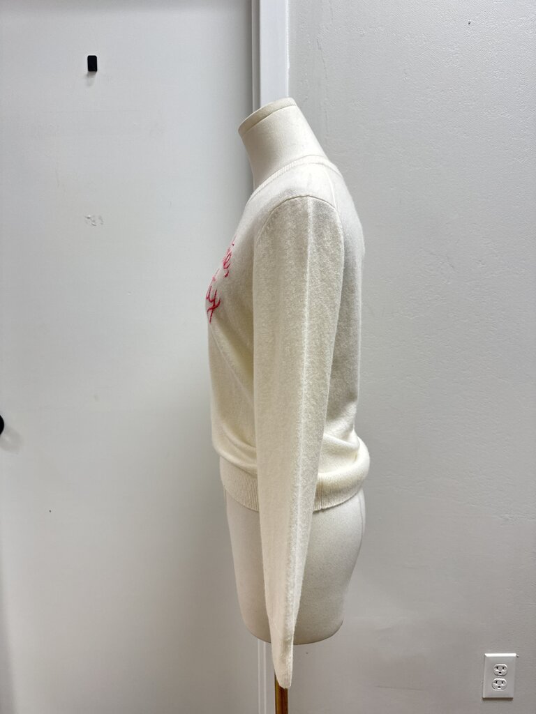 Lingua Franca White Graphic Cashmere Sweater