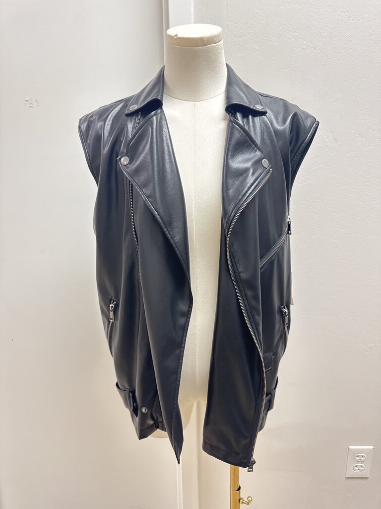 Open Edit Black Faux Leather Vest NWT