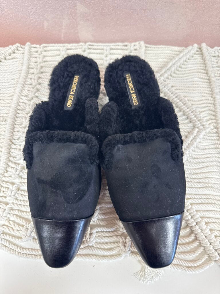 Veronica Beard Black Shearling Mule NWT