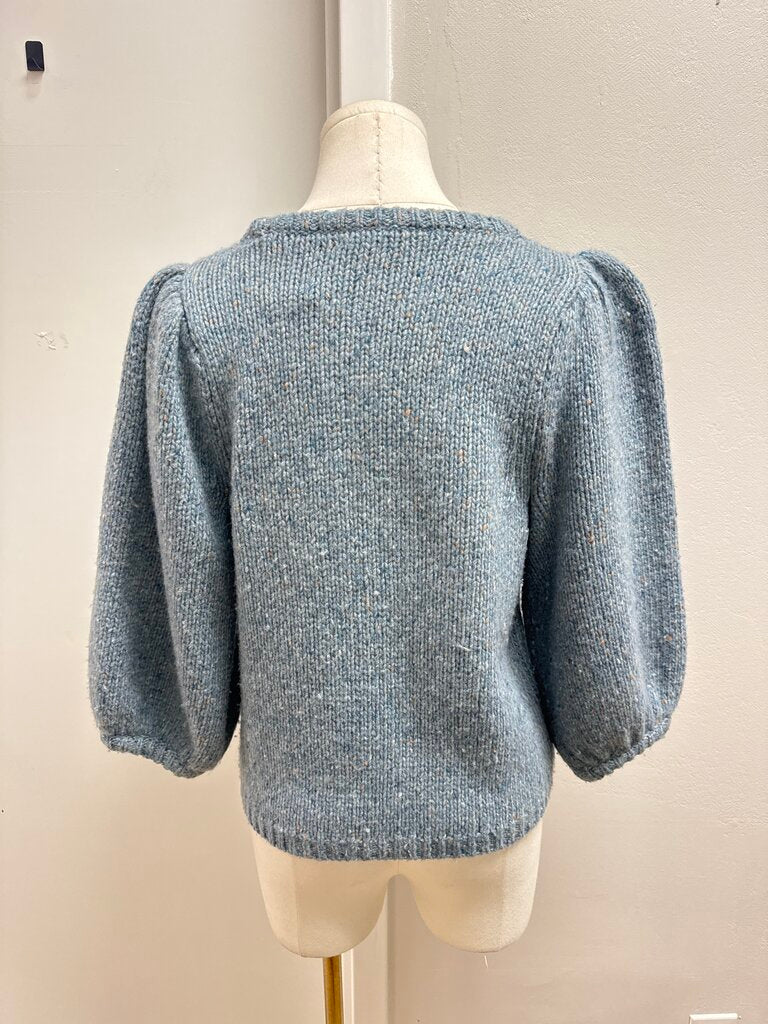 Demylee Blue Marled Puff Sleeve Sweater