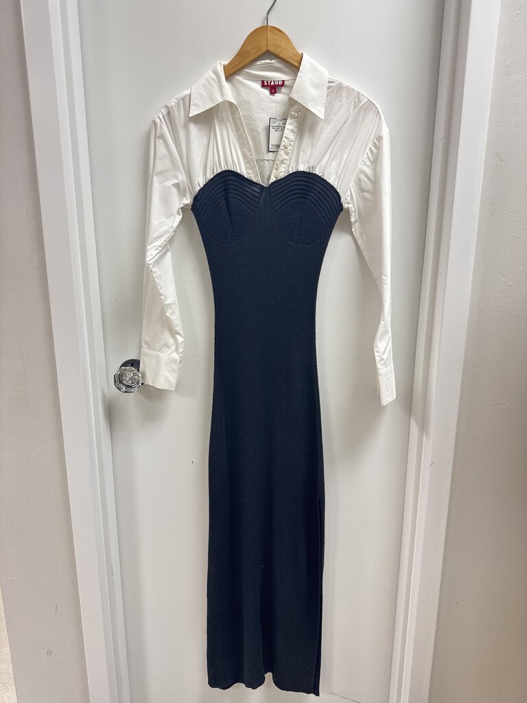 Staud Black Knit Shirt Dress