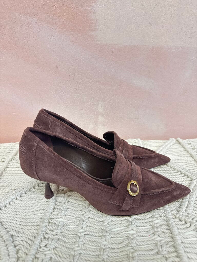 Larroude Brown Suede Kitten Heel