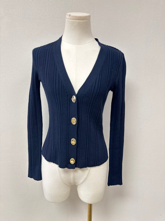 Elie Tahari Navy Ribbed Cardigan