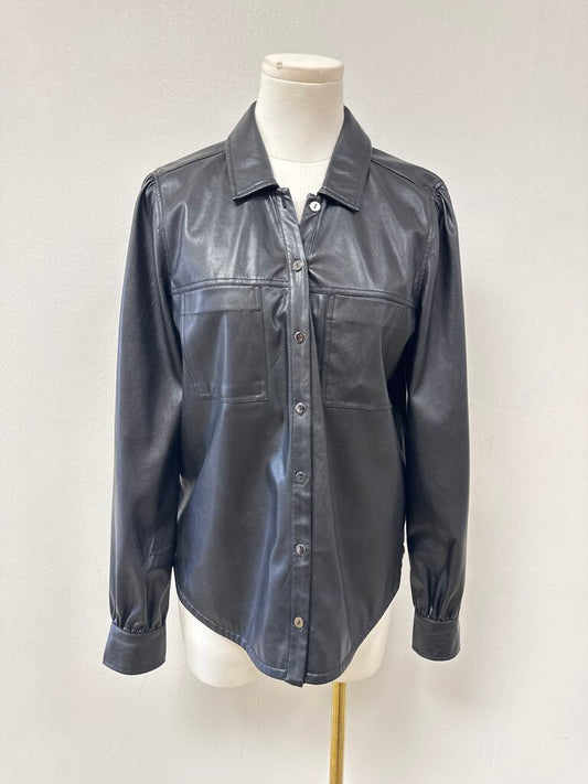Paige Black Faux Leather Button Up