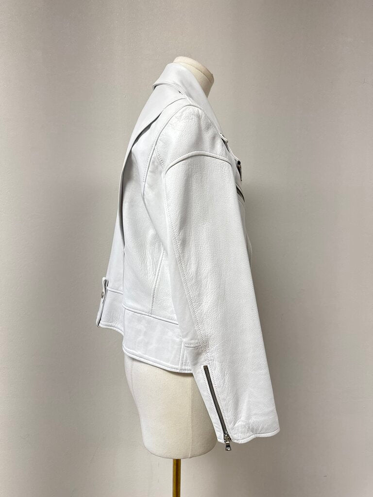 Dancassab White Leather Moto Jacket