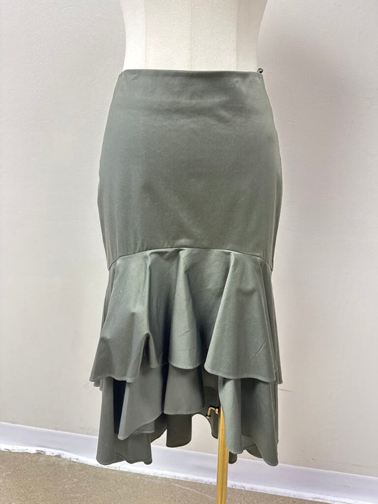 Scripted Olive Ruffle Midi Skirt NWT