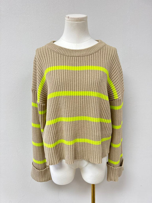 Evereve Tan and Lime Ribbed Sweater