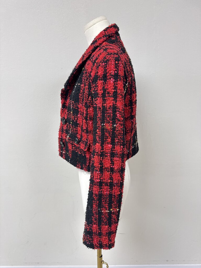 English Factory Red Plaid Tweed Cropped Blazer NWT