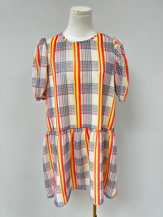 English Factory Ivory Plaid Sequin Dress NWT