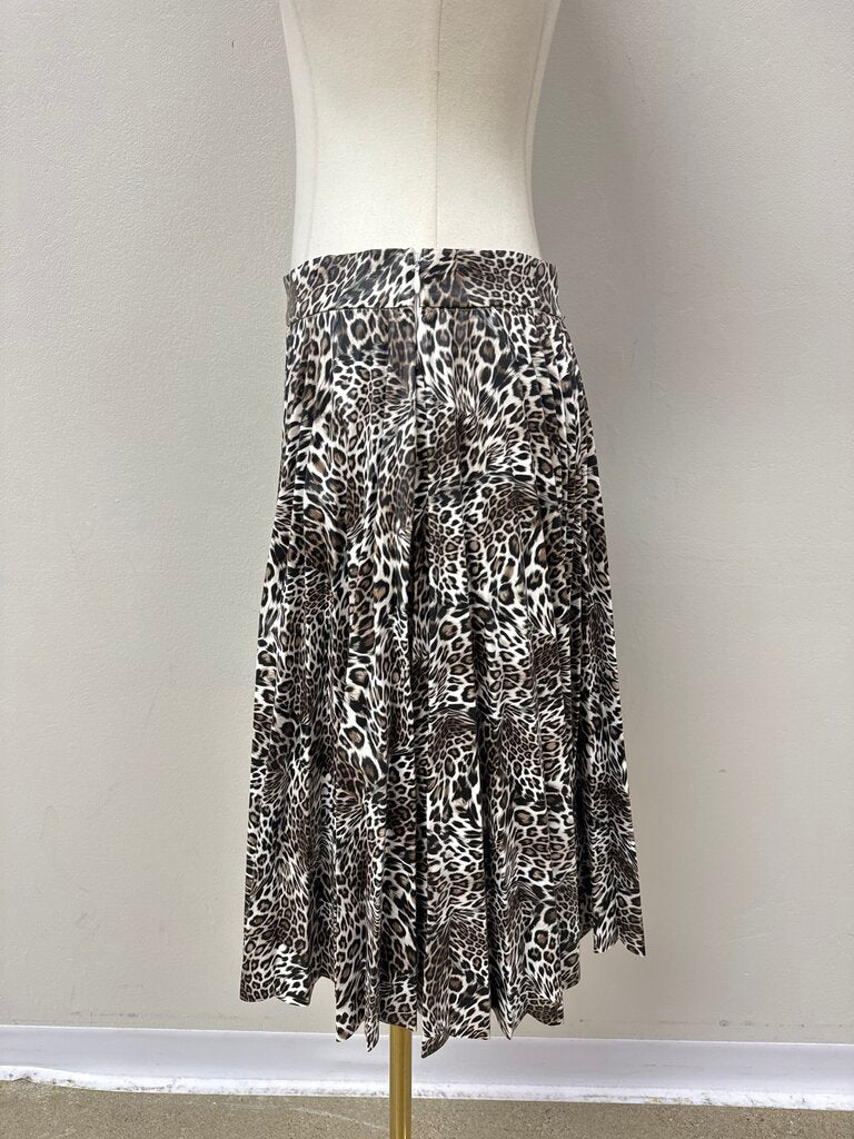 Gracia Taupe Animal Print Pleated Poly Skirt
