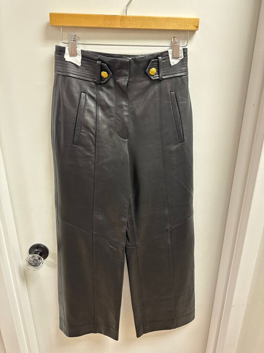 Veronica Beard Black Faux Leather Wide Leg Pant