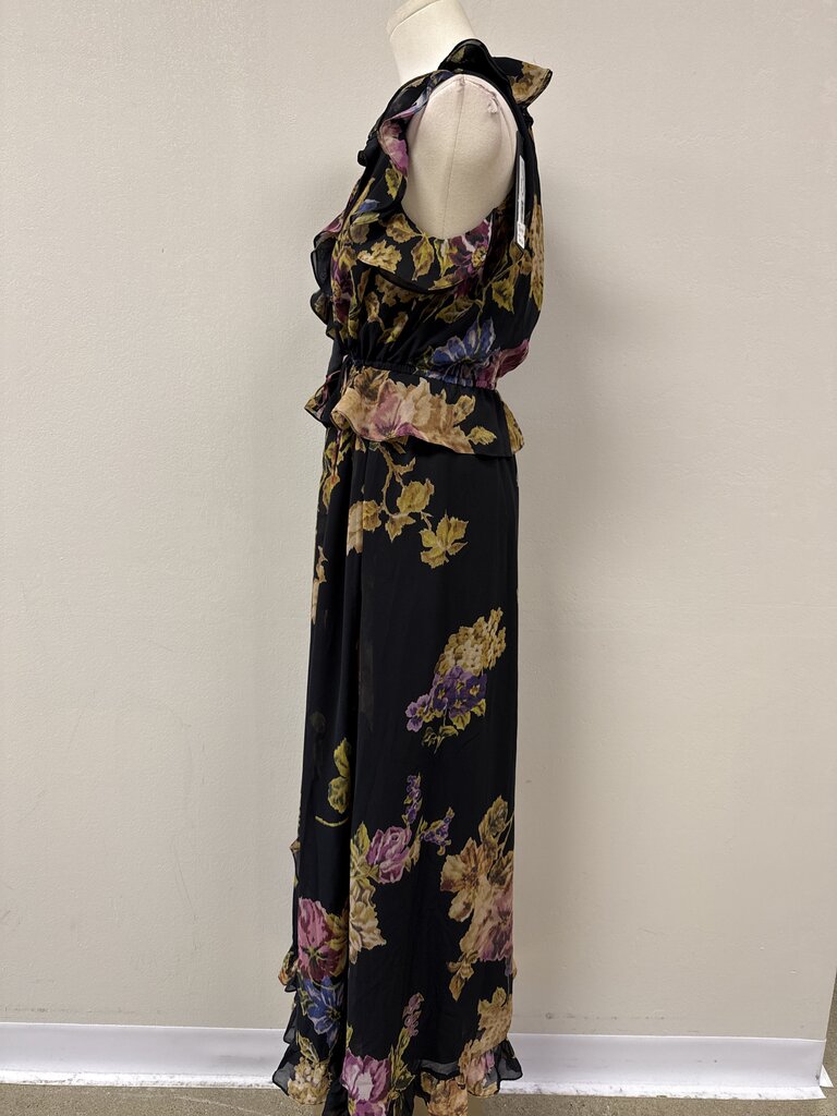 Kobi Halperin Black Floral Ruffle Maxi Dress NWT
