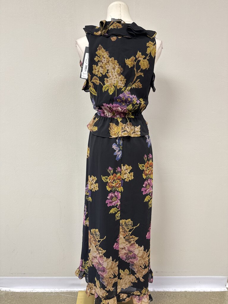 Kobi Halperin Black Floral Ruffle Maxi Dress NWT