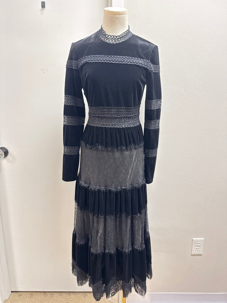 Noir Black Lace and Velvet Maxi Dress NWT