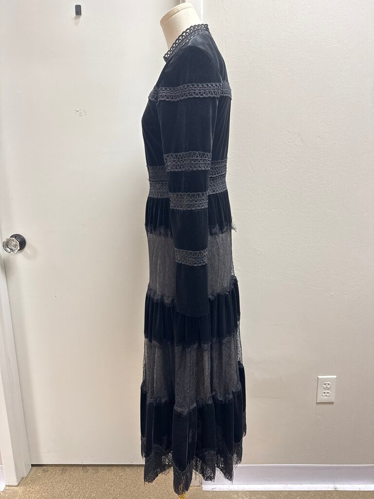 Noir Black Lace and Velvet Maxi Dress NWT