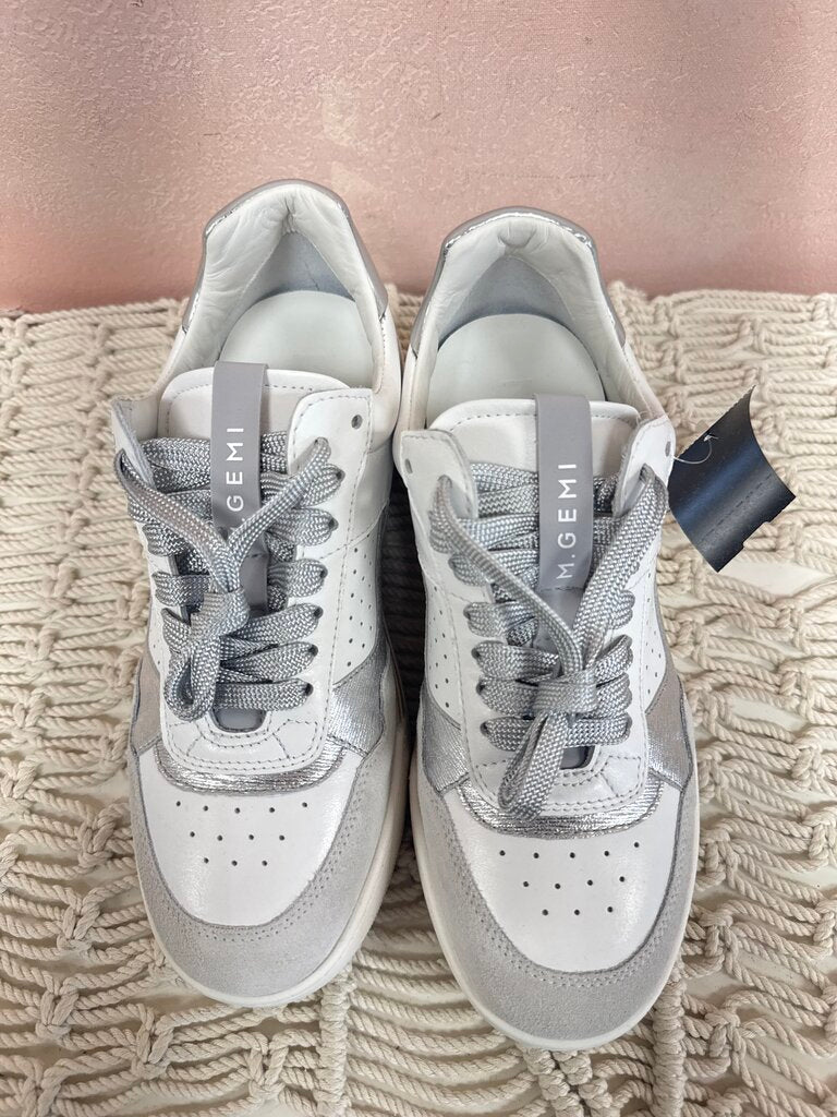 M. Semi White and Silver Sneaker w/Dustbag