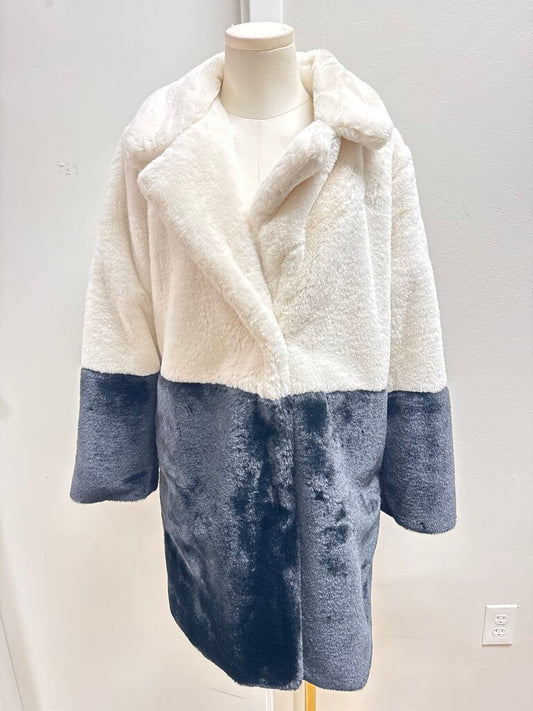 Moonflower Black and White Faux Fur Overcoat