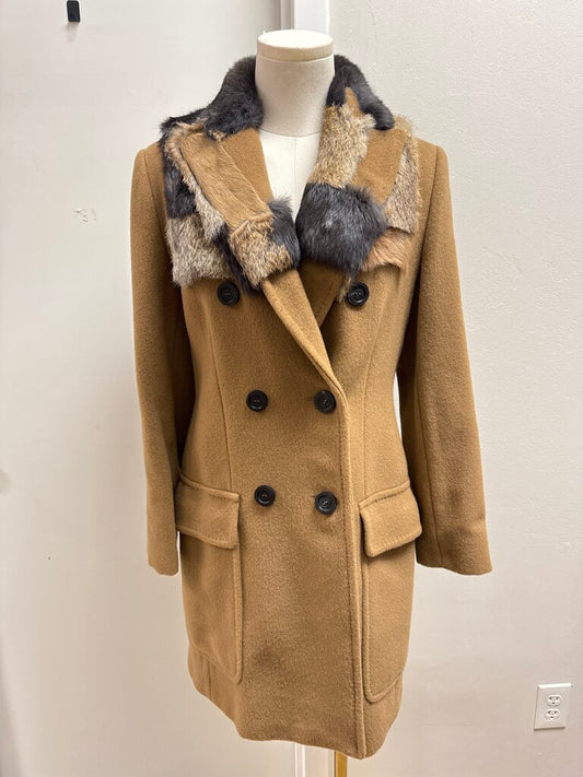 Max Mara Brown Double Breasted Overcoat w/Fur Detail