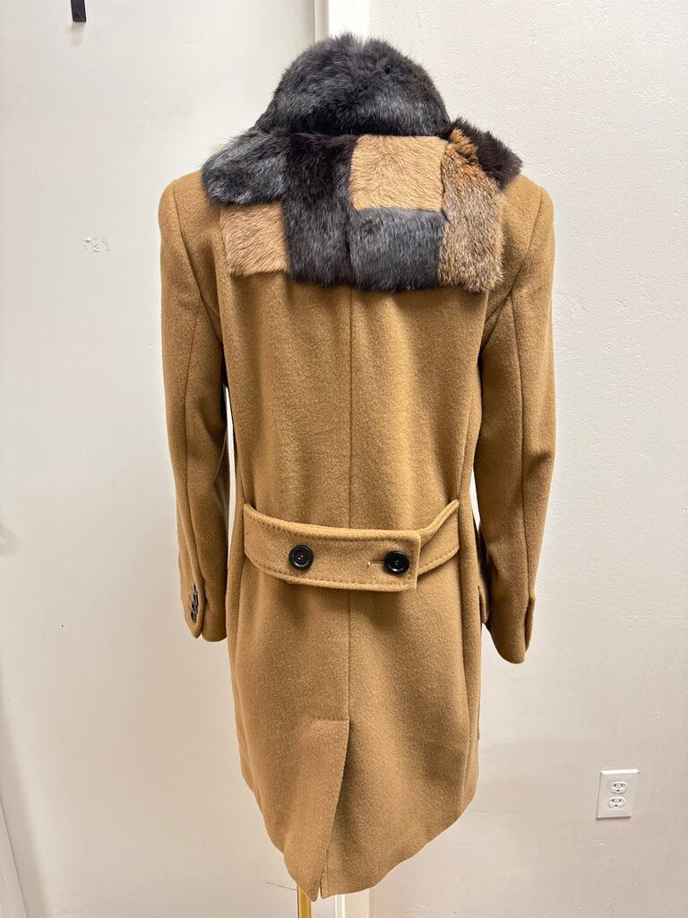 Max Mara Brown Double Breasted Overcoat w/Fur Detail