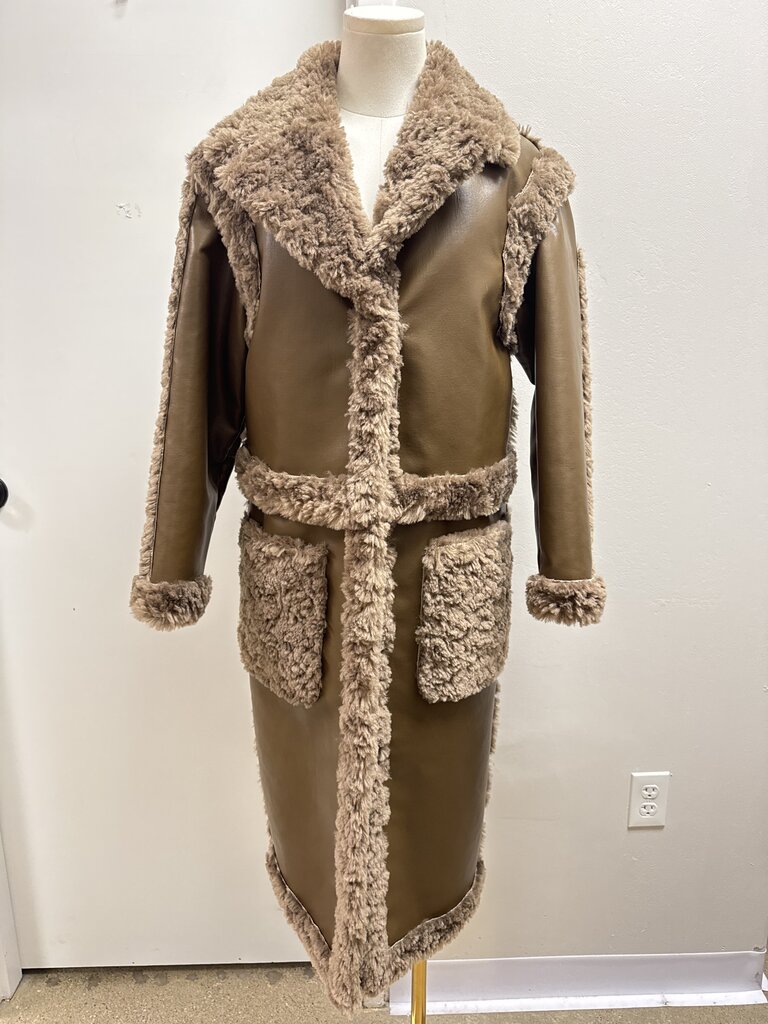 LPA Brown Faux Shearling Coat w/ Detachable Bottom