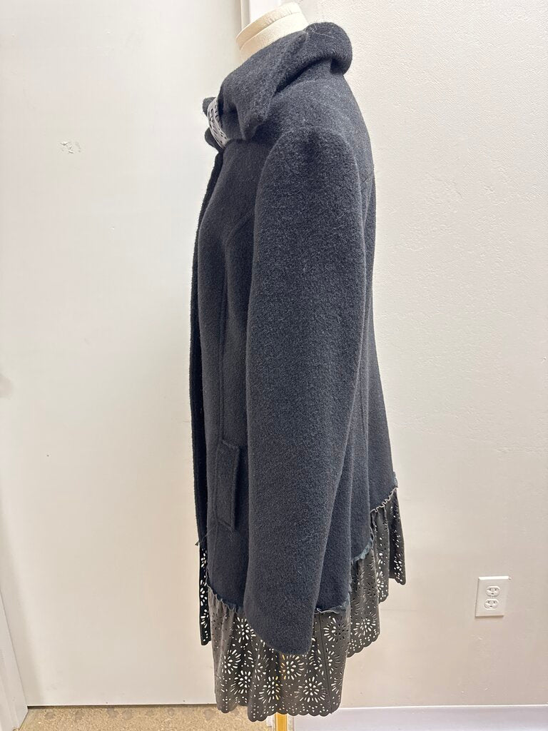 Badgley Mischa Black Laser Cut Leather Hem Overcoat