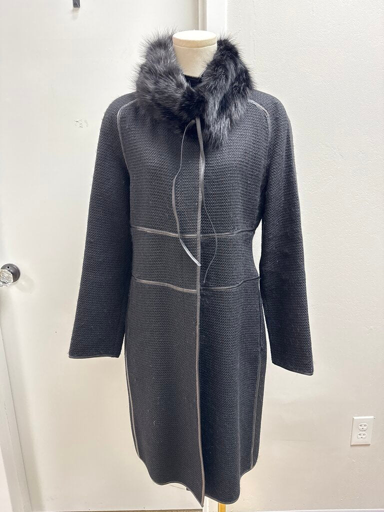 Guliana Teso Black Wool w/Fur Trim Overcoat