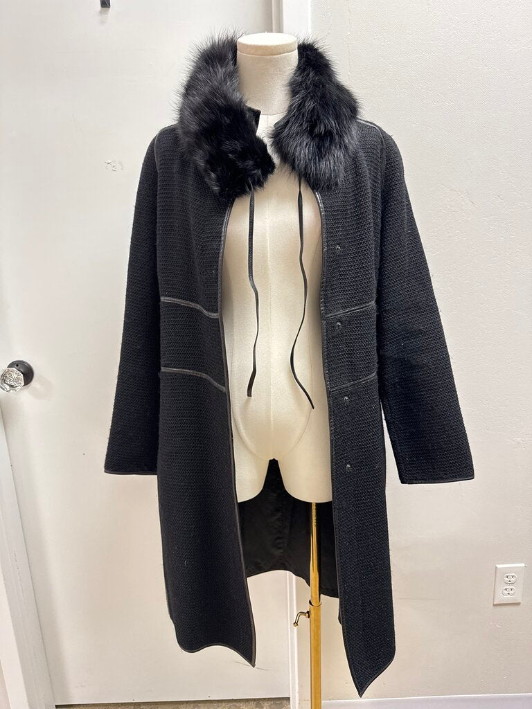 Guliana Teso Black Wool w/Fur Trim Overcoat
