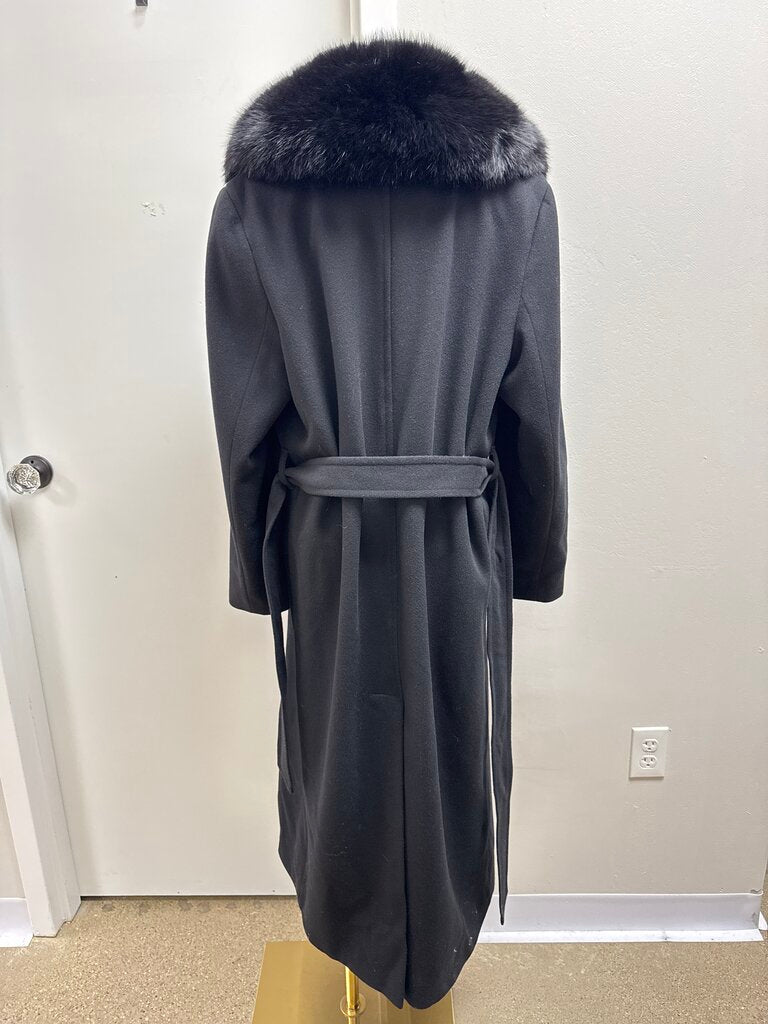Sofia Cashmere Black Mink Fur Trimmed Overcoat