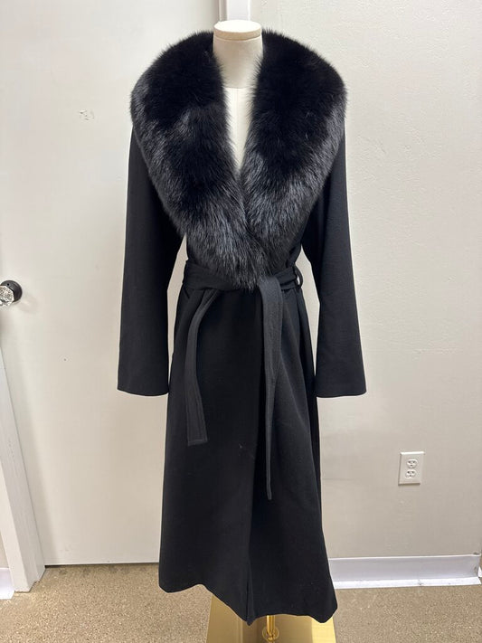 Sofia Cashmere Black Mink Fur Trimmed Overcoat