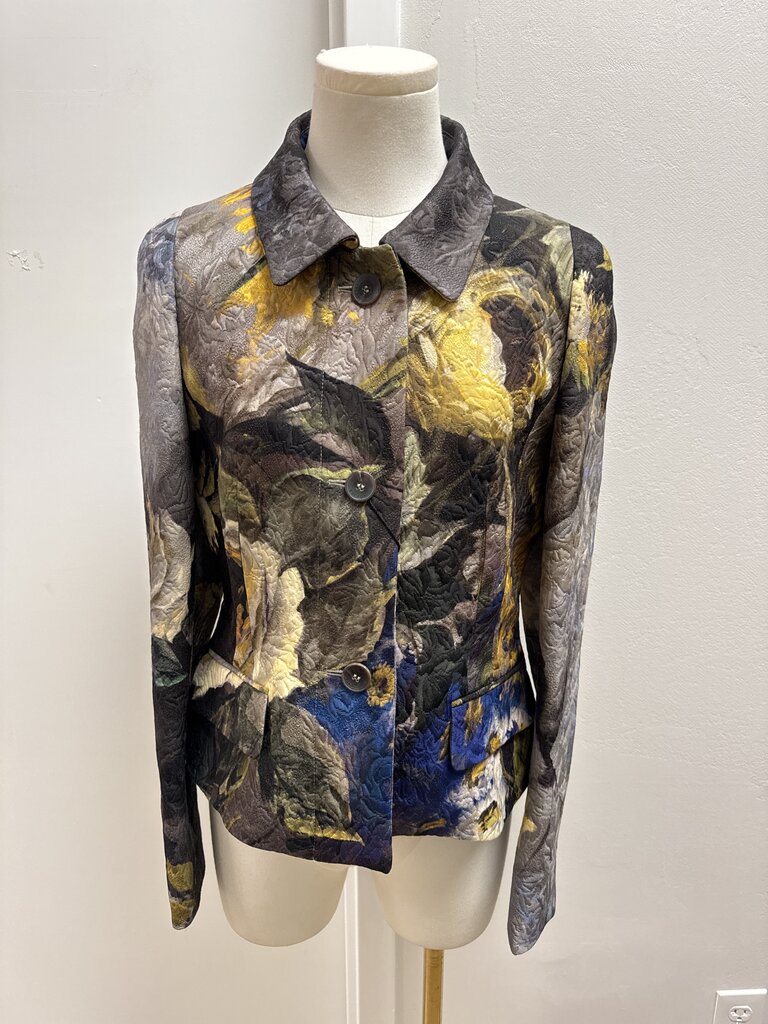 Escada Grey Floral Water Color Blazer