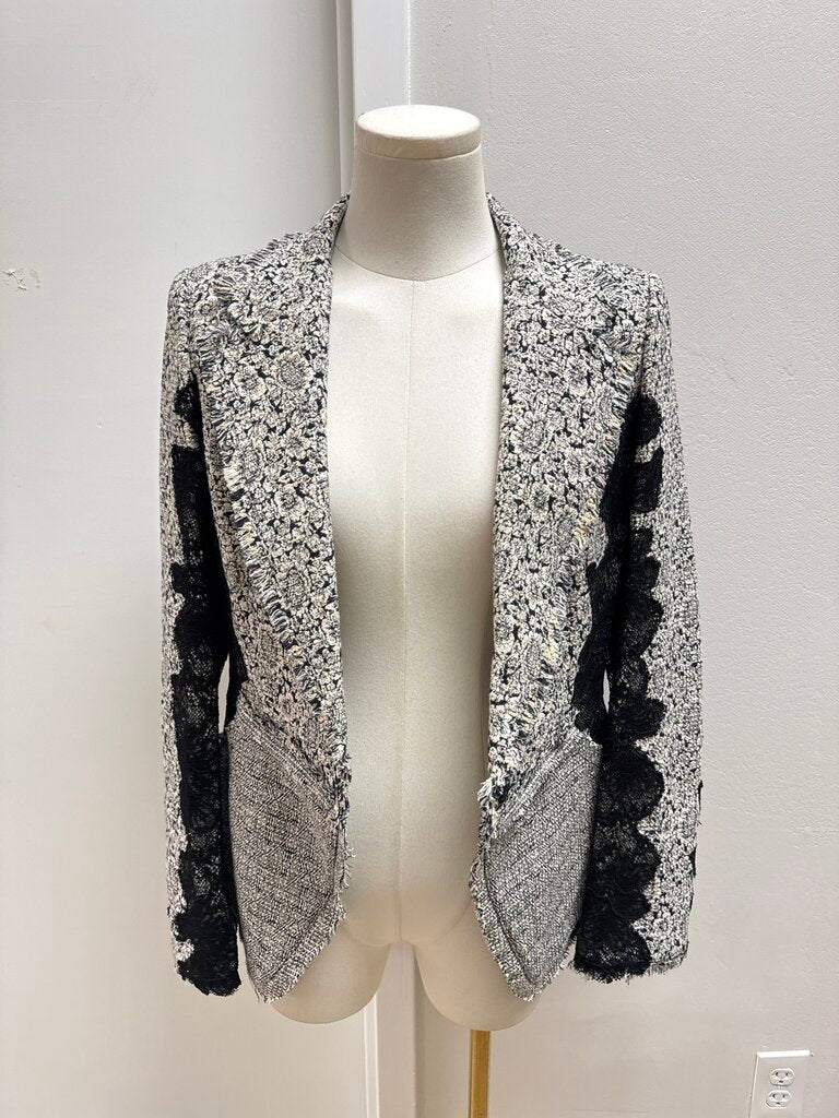 Donna Karan Black and White Blazer w/Lace and Grosgrain Belt