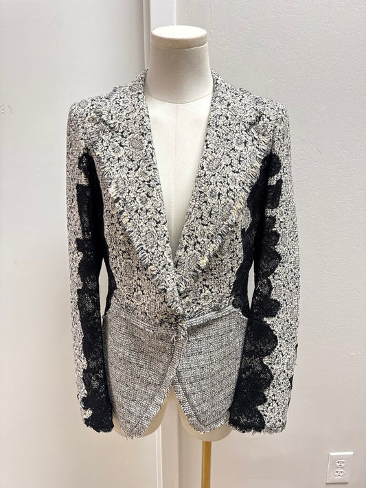 Donna Karan Black and White Blazer w/Lace and Grosgrain Belt
