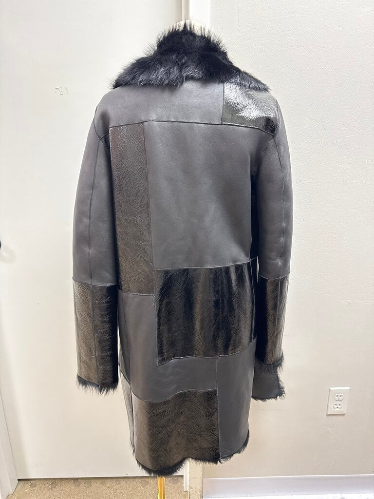 Escada Black Lambskin and Fur Trench Coat