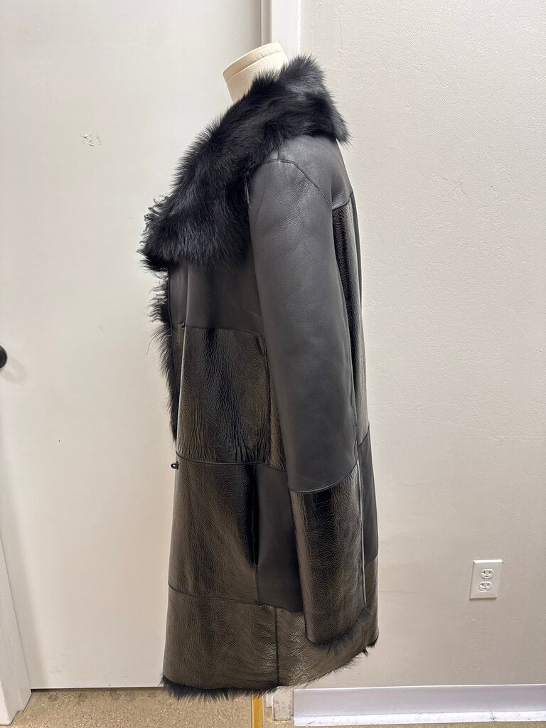 Escada Black Lambskin and Fur Trench Coat