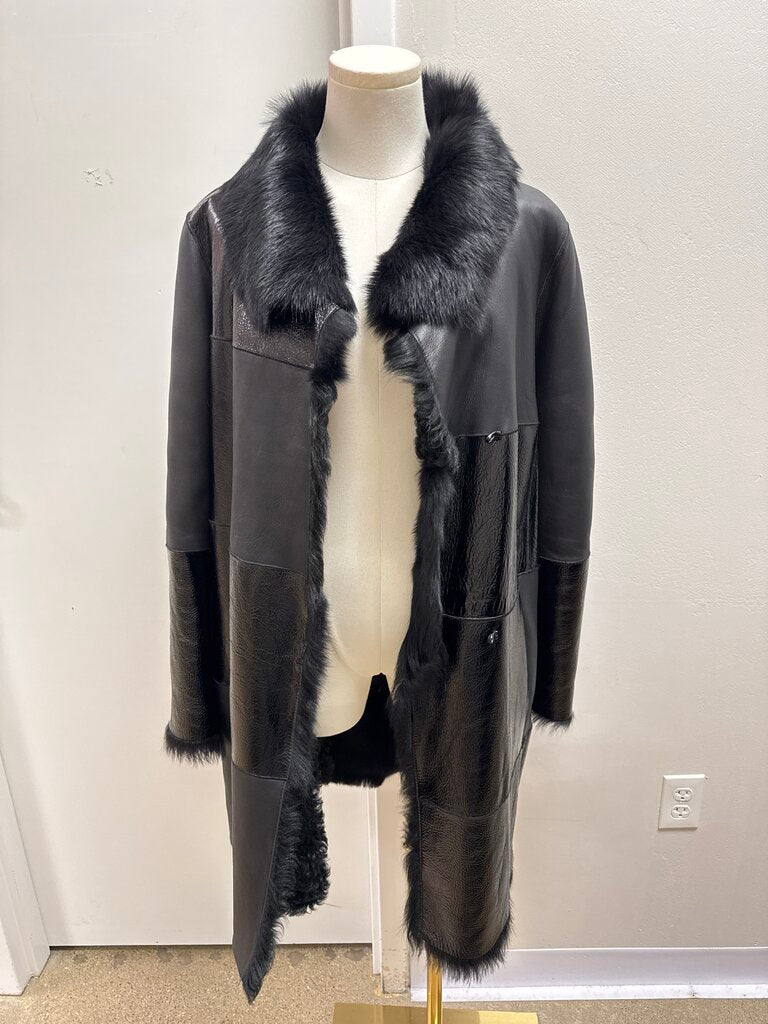 Escada Black Lambskin and Fur Trench Coat