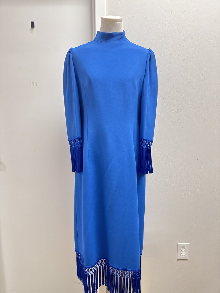 Andrew GN Cobalt Fringe Maxi Dress